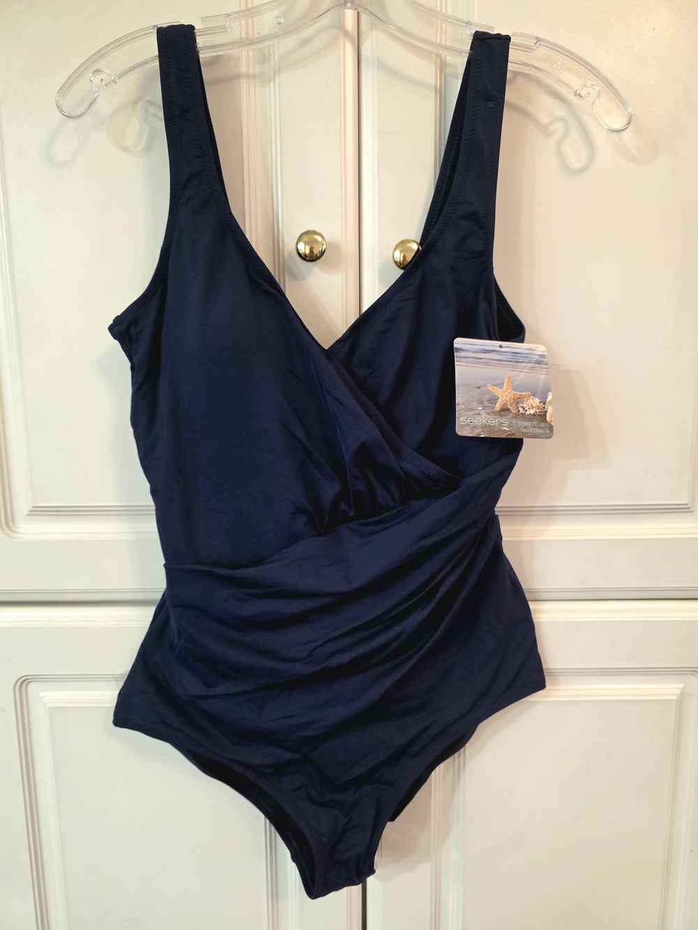 NWT Classic Navy Wrap-Front One-Piece Swimsuit Seekers Essentials Australia 12